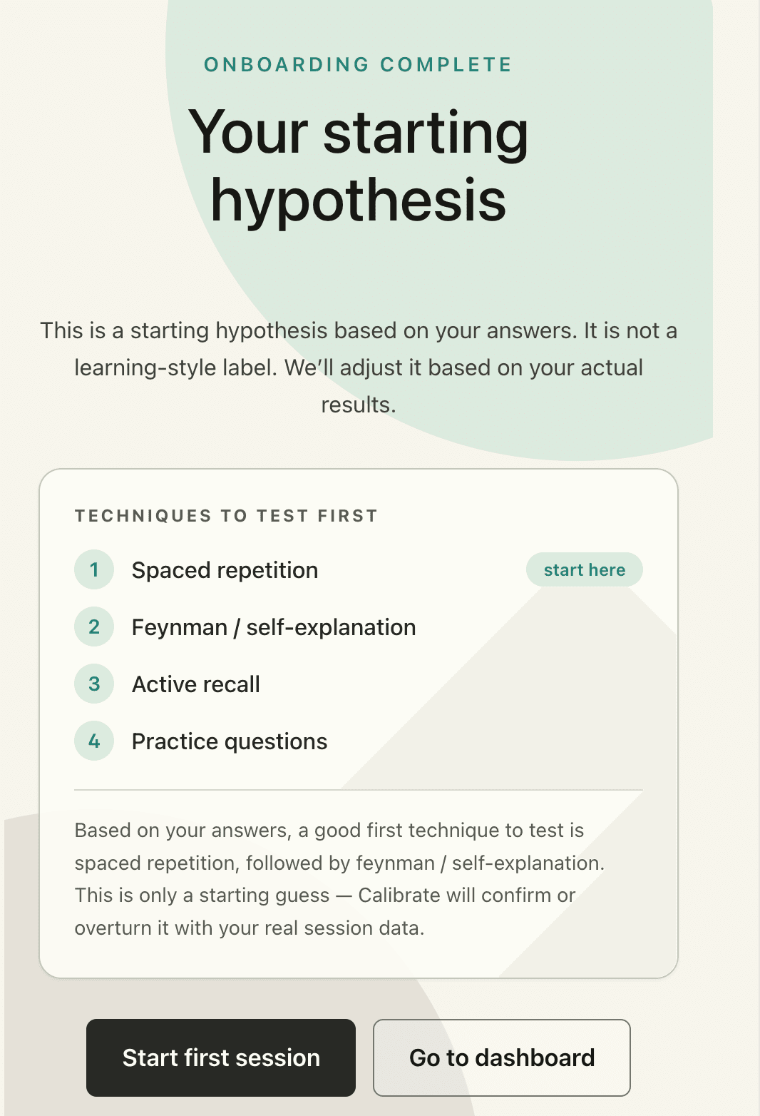 Calibrate Starting Hypothesis screen ranking study techniques